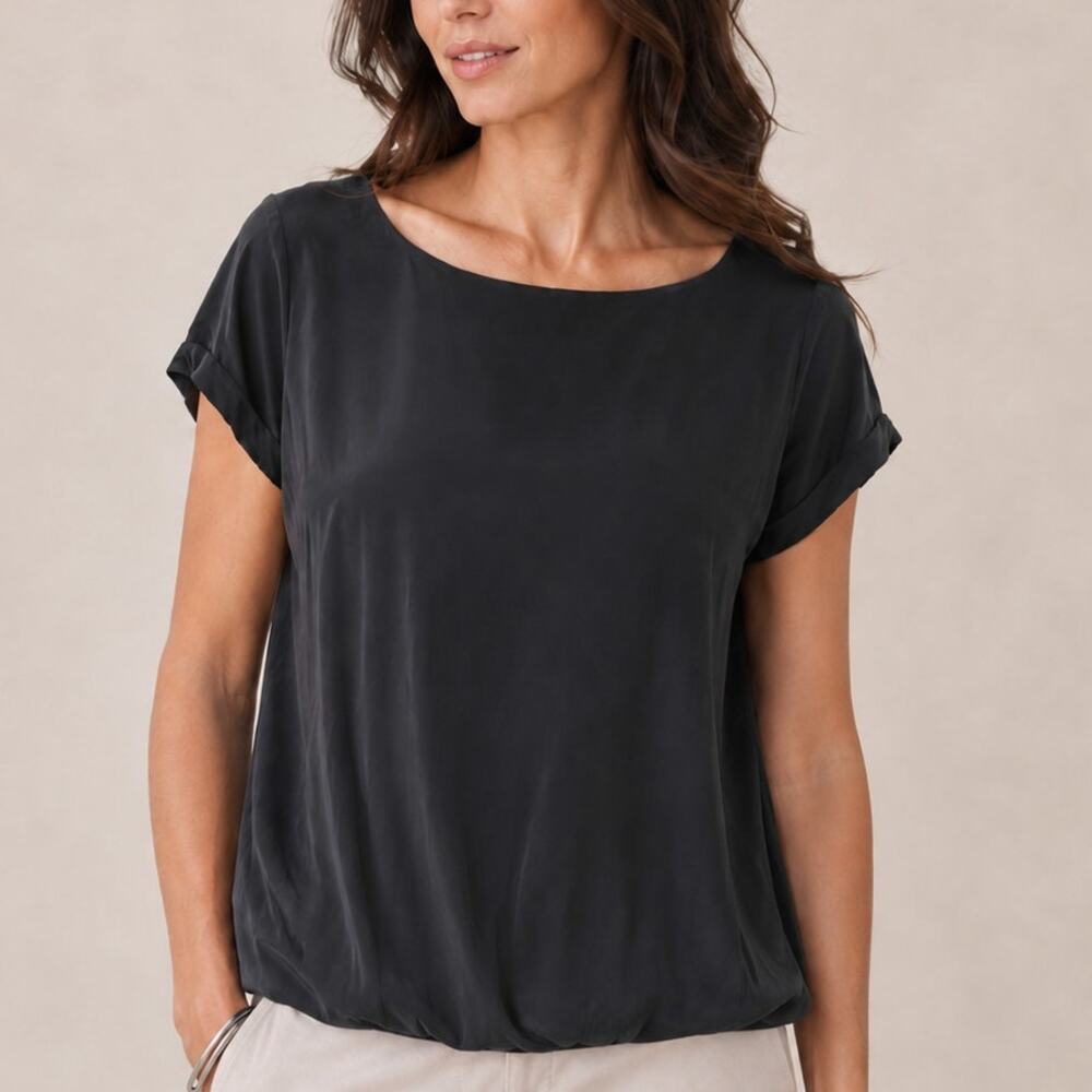 Giorgio Armani Scoop Neck Banded Hem Top Black Size 38